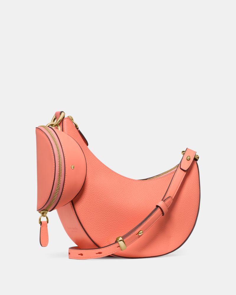 Kate Spade,Duo Crossbody Bag,Leather,Belt Bag,Crossbody,Logo,Adjustable,Removable Pouch,Gold Metal,Casual,Day Party,Coral