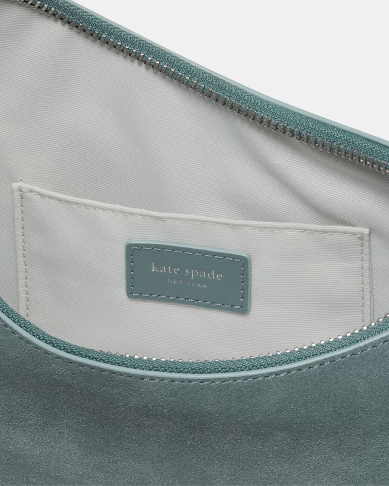 Kate Spade,Duo Suede Crossbody Bag,Canvas,Suede,Lining Canvas,Leather,Hobo,Embossed, Logo, Gold Embellishment, Stud Detail...,Green