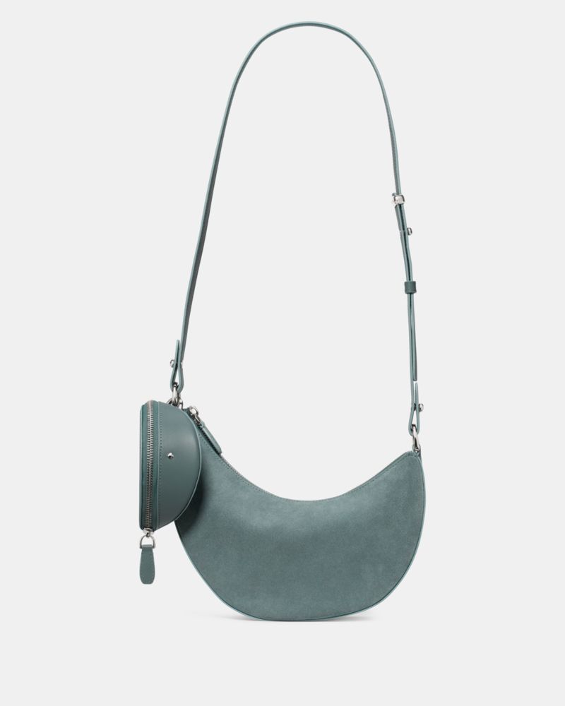 Kate Spade,Duo Suede Crossbody Bag,Canvas,Suede,Lining Canvas,Leather,Hobo,Embossed, Logo, Gold Embellishment, Stud Detail...,Green