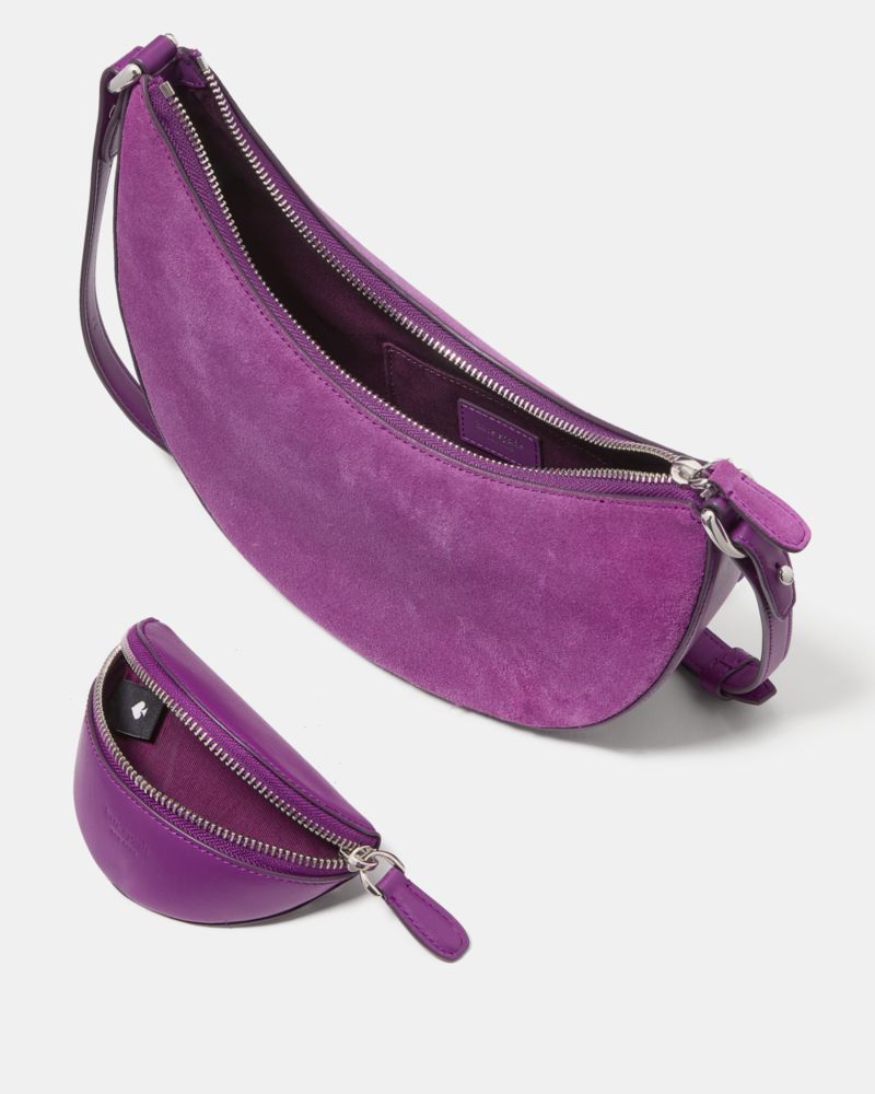 Kate Spade,Duo Suede Crossbody,Canvas,Suede,Lining Canvas,Leather,Hobo,Embossed,Logo,Compact,Set,Adjustable,Gold Metal,Day...,