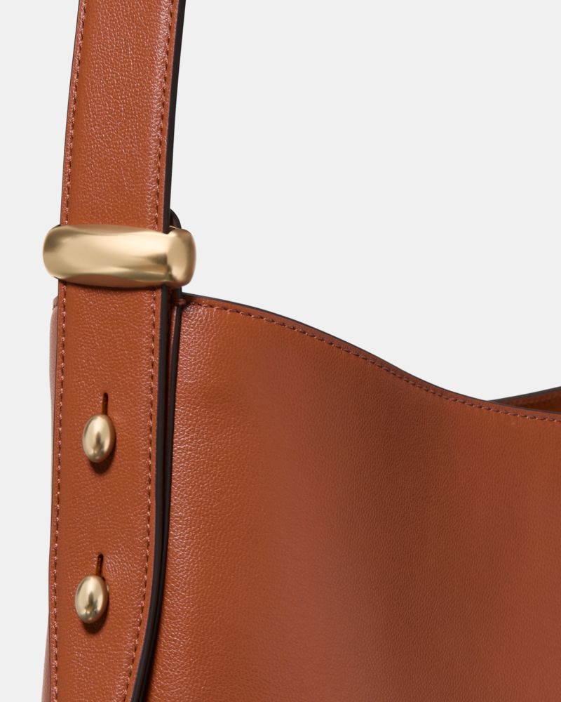 Kate Spade,Halo Bucket Bag,Lining Canvas,Leather,Canvas,Bucket,Logo,Metal,Embellished,Circle,Adjustable,Lined,Silver Metal...,