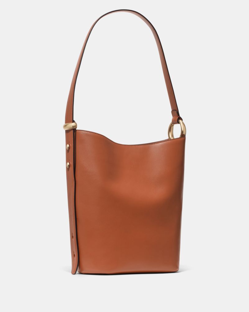 Kate Spade,Halo Bucket Bag,Lining Canvas,Leather,Canvas,Bucket,Logo,Metal,Embellished,Circle,Adjustable,Lined,Silver Metal...,