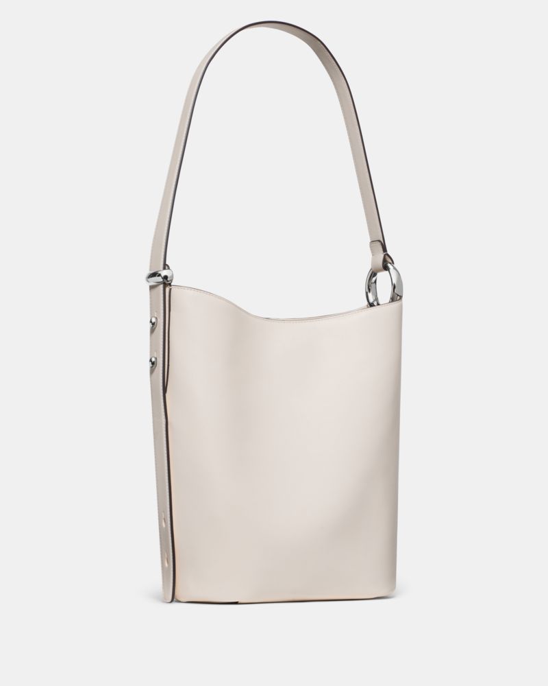 Kate Spade,Halo Bucket Bag,Lining Canvas,Leather,Canvas,Bucket,Logo,Metal,Embellished,Circle,Adjustable,Lined,Silver Metal...,