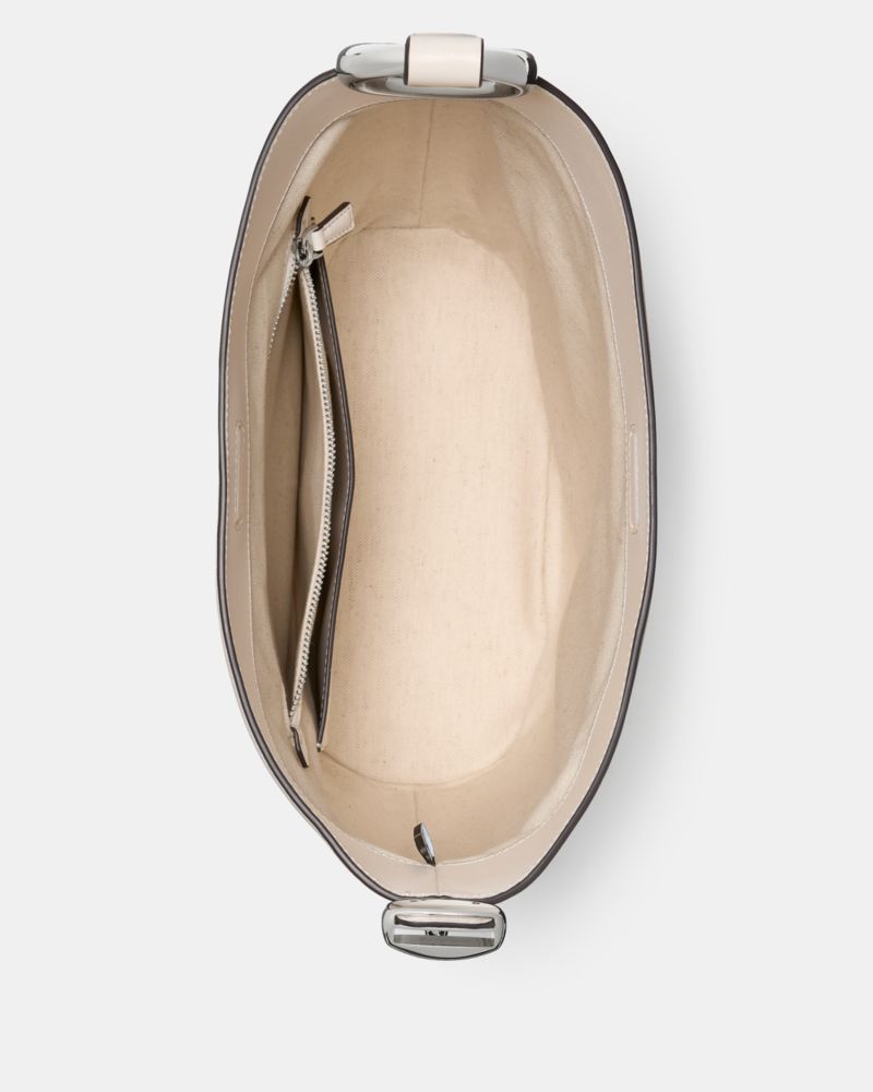 Kate Spade,Halo Bucket Bag,Lining Canvas,Leather,Canvas,Bucket,Logo,Metal,Embellished,Circle,Adjustable,Lined,Silver Metal...,