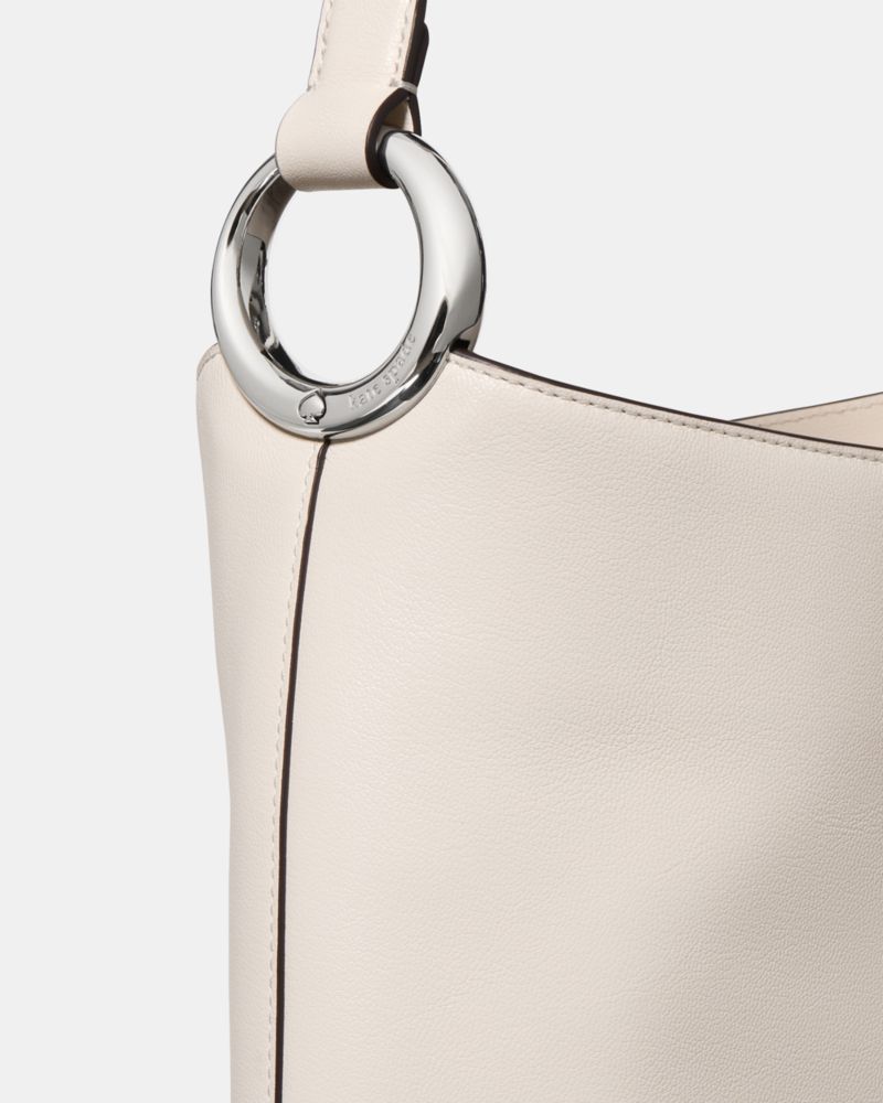 Kate Spade,Halo Bucket Bag,Lining Canvas,Leather,Canvas,Bucket,Logo,Metal,Embellished,Circle,Adjustable,Lined,Silver Metal...,