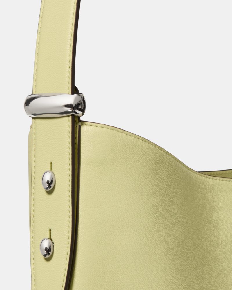 Kate Spade,Halo Bucket Bag,Lining Canvas,Leather,Canvas,Bucket,Logo,Metal,Embellished,Circle,Adjustable,Lined,Silver Metal...,