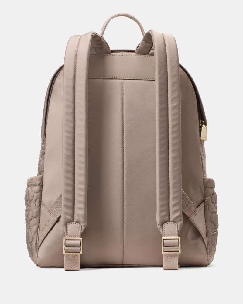Kate Spade,Tilly Quilted Backpack,Nylon,Recycled Polyester,Polyester,Backpack,Plastic,Logo,Adjustable,Sustainable,Casual,Beige