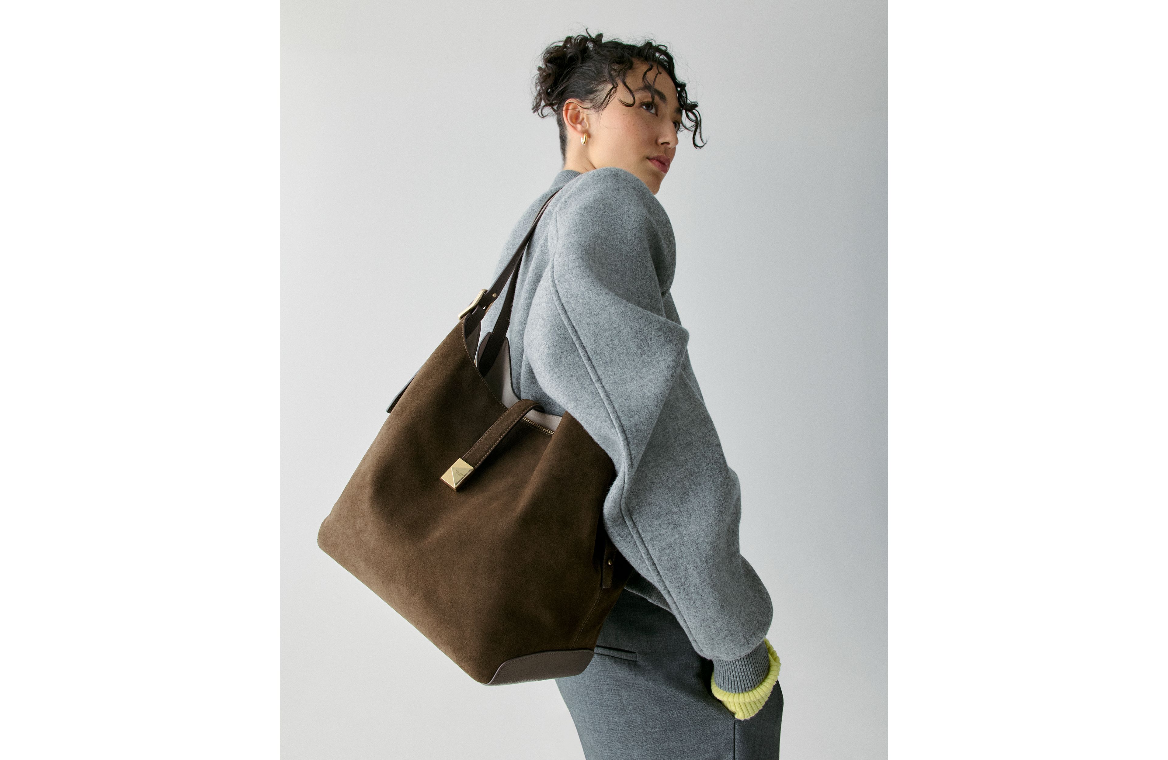 Deco Suede Large Shoulder Bag