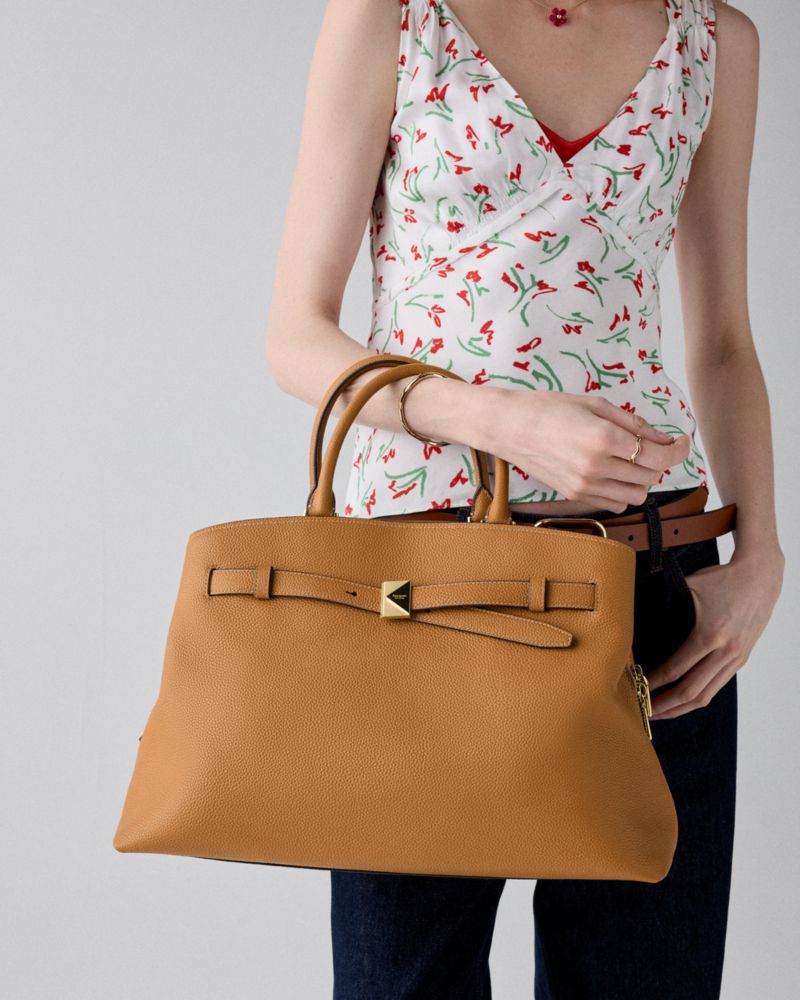 Kate Spade,Deco Work Tote,Leather,Satchel,Logo,Metal,Adjustable,Gold Metal,Work,