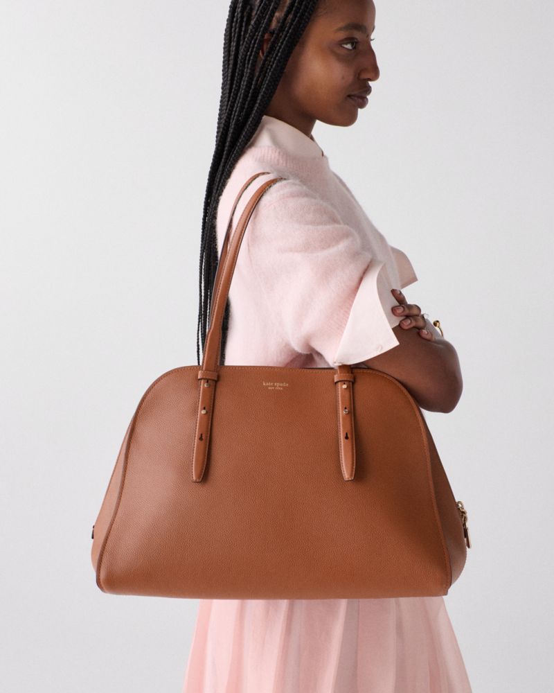Kate Spade,Maise Carryall Bag,Leather,Satchel,Work,Brown