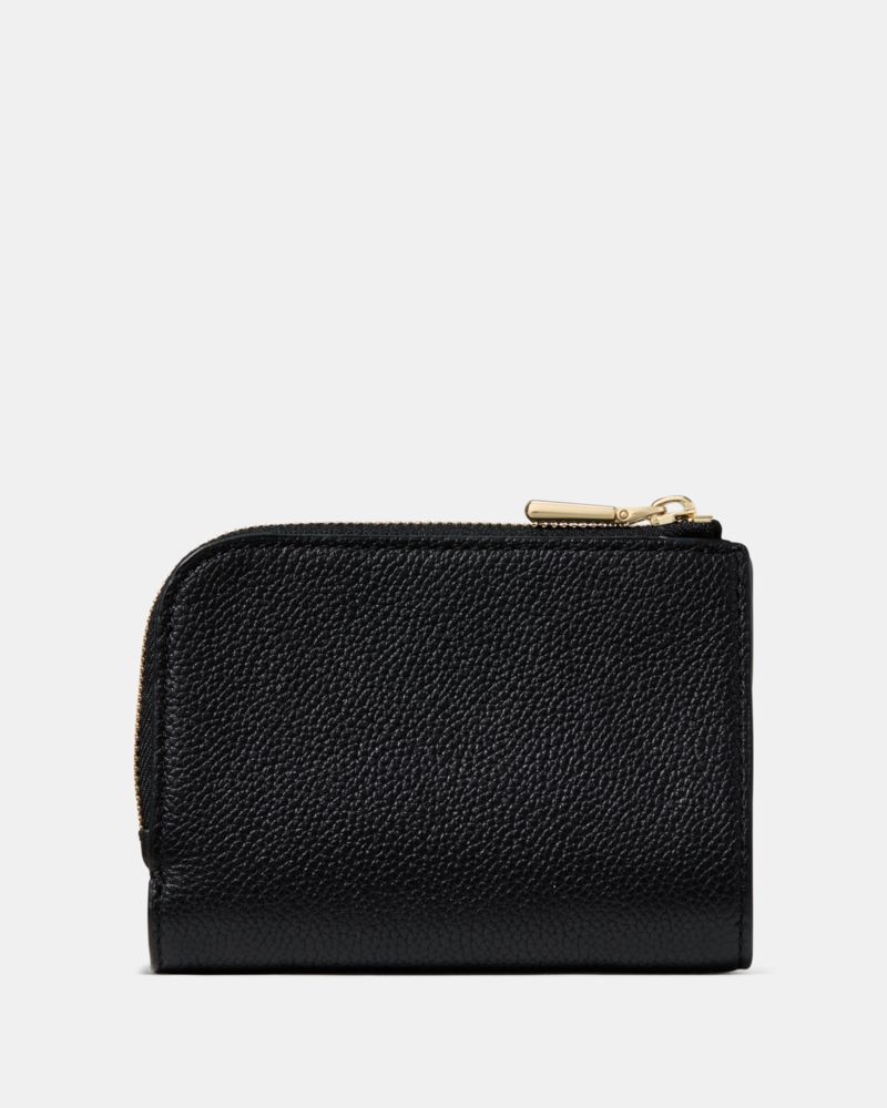 Kate Spade,Devin Small Compact Wallet,Leather,Bi Fold,Logo,Metal,Casual,Black
