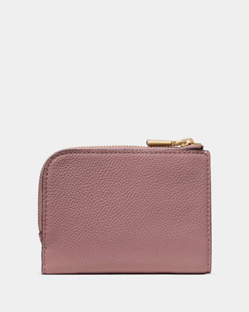 Kate Spade,Devin Small Compact Wallet,Leather,Bi Fold,Logo,Metal,Casual,Blush