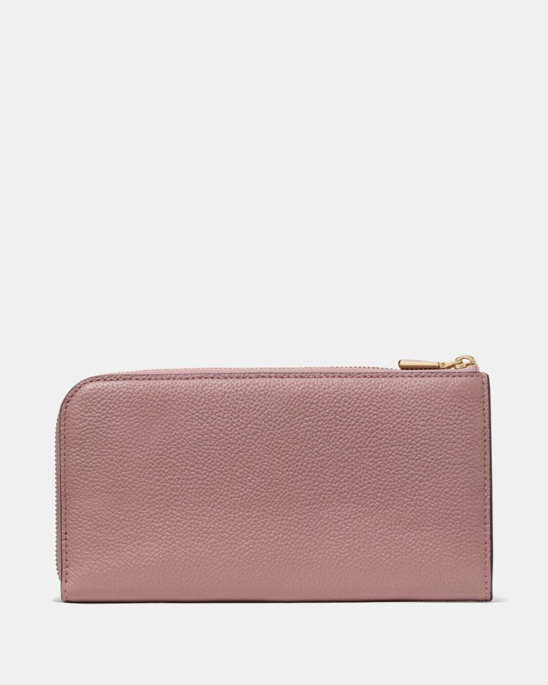 Kate Spade,Devin Pebble Zip Around Continental Wallet,Leather,Continental,Metal,Logo,Casual,Blush