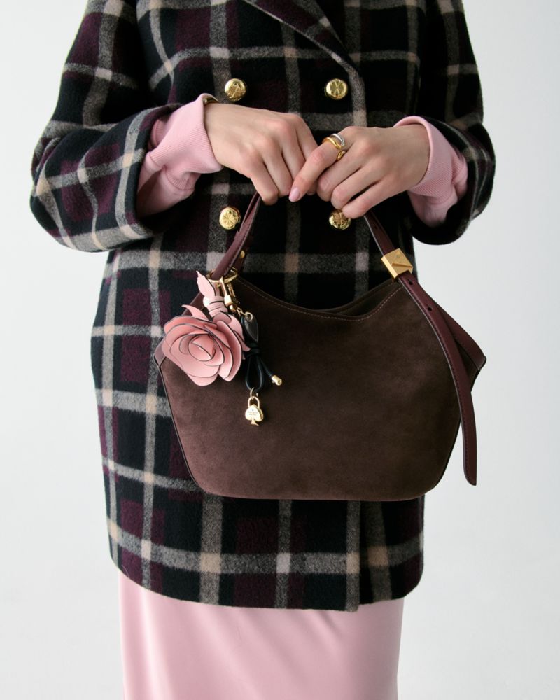 Kate Spade,Charmed Rose Bag Charm,Leather,Bag Charm,3D Embellishment,Floral Embellishment,Logo,Disc,Blush