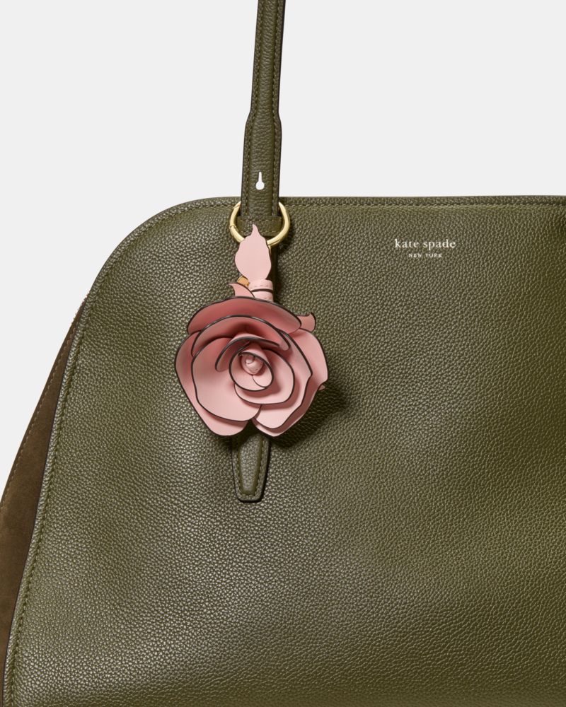 Kate Spade,Charmed Rose Bag Charm,Leather,Bag Charm,3D Embellishment,Floral Embellishment,Logo,Disc,Blush