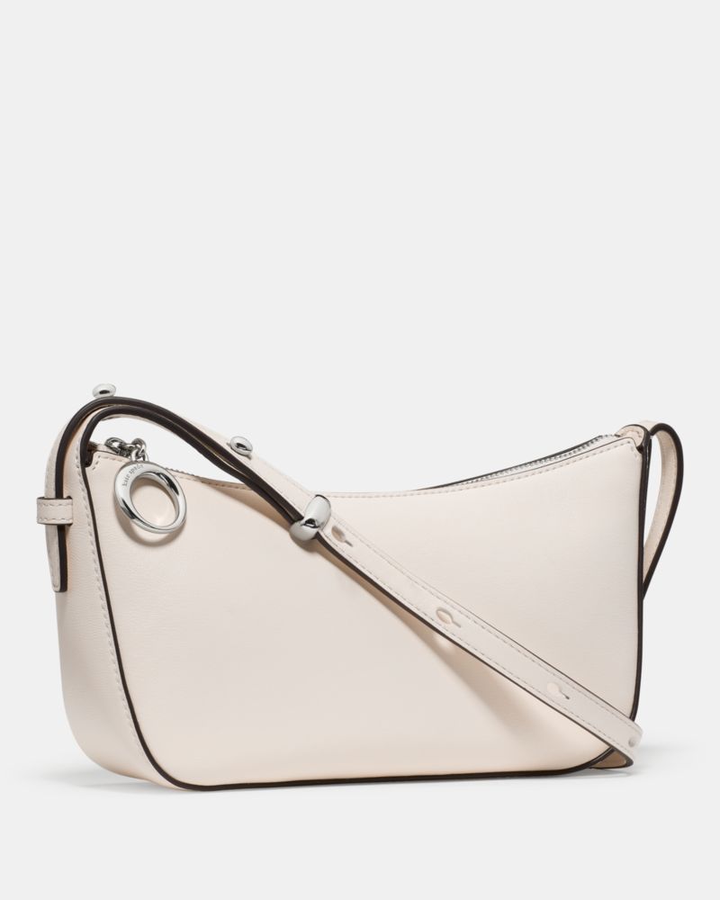 Kate Spade,Halo Crossbody Bag,Leather,Twill,Lining Twill,Crossbody,Circle,Metal,Embellished,Compact,Adjustable,Lined,Silve...,