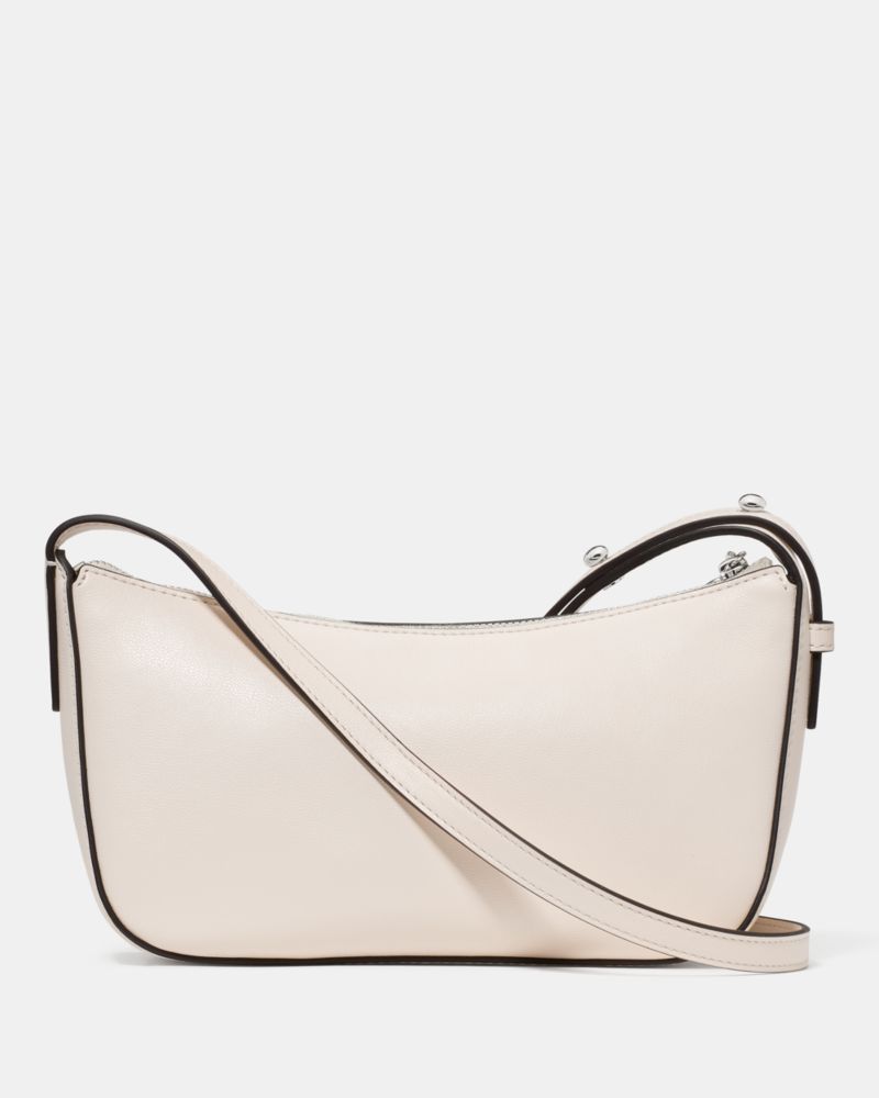 Kate Spade,Halo Crossbody Bag,Leather,Twill,Lining Twill,Crossbody,Circle,Metal,Embellished,Compact,Adjustable,Lined,Silve...,