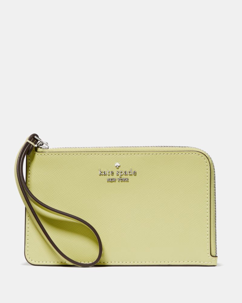 Kate Spade,Lucy Small Card Holder Wristlet,Leather,Coin,Card Case,Wristlet,Metal,Logo,Casual,Green