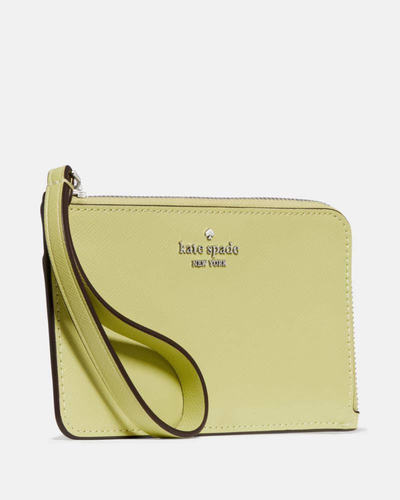 Kate Spade,Lucy Small Card Holder Wristlet,Leather,Coin,Card Case,Wristlet,Metal,Logo,Casual,Green
