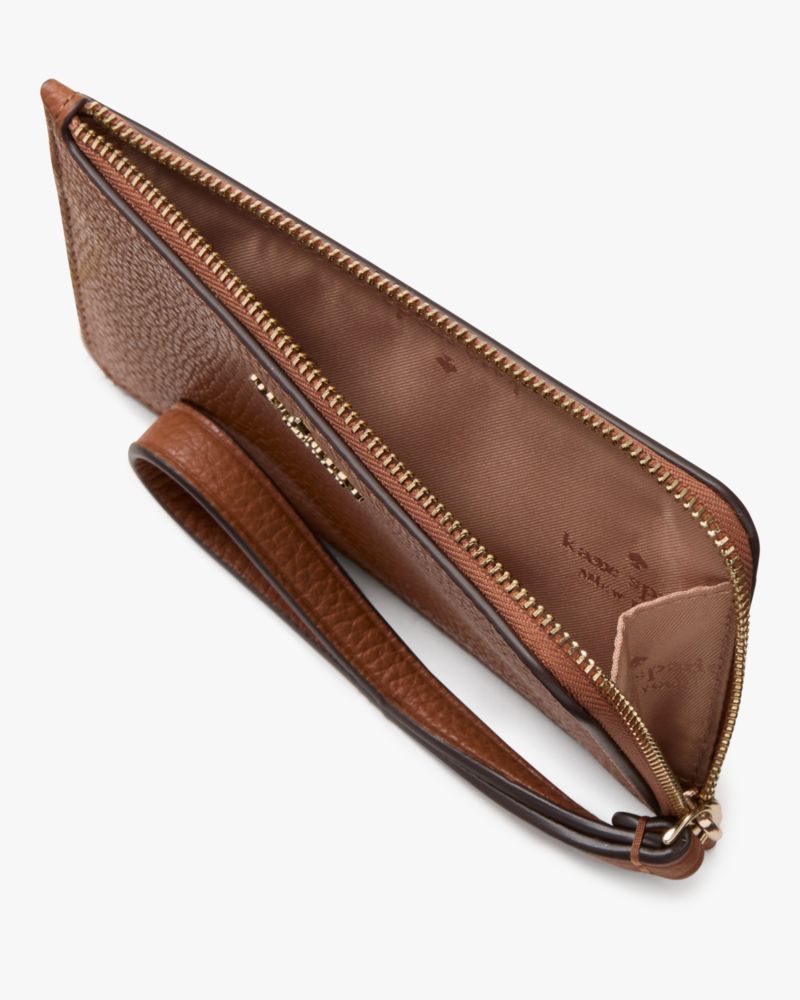 Kate Spade,Lucy Small Card Holder Wristlet,Leather,Wristlet,Coin,Card Case,Metal,Logo,Casual,Brown