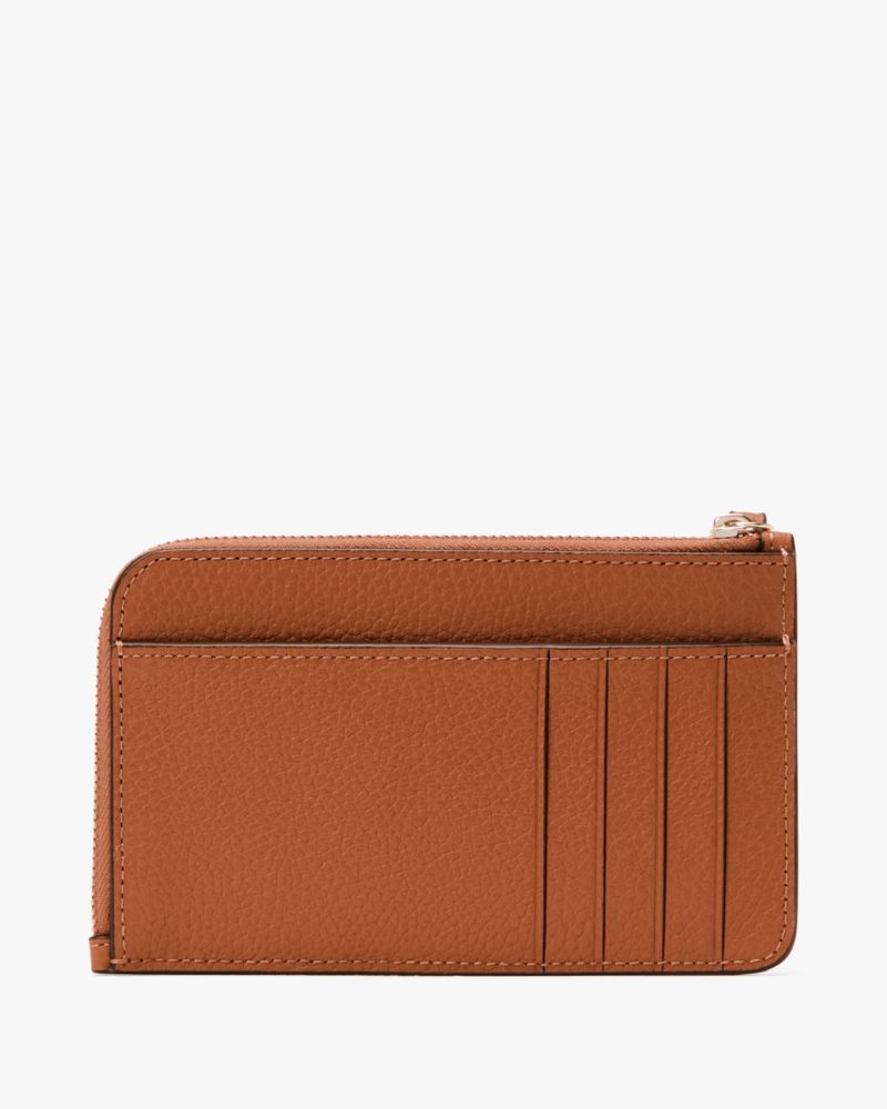 Kate Spade,Lucy Small Card Holder Wristlet,Leather,Wristlet,Coin,Card Case,Metal,Logo,Casual,Brown