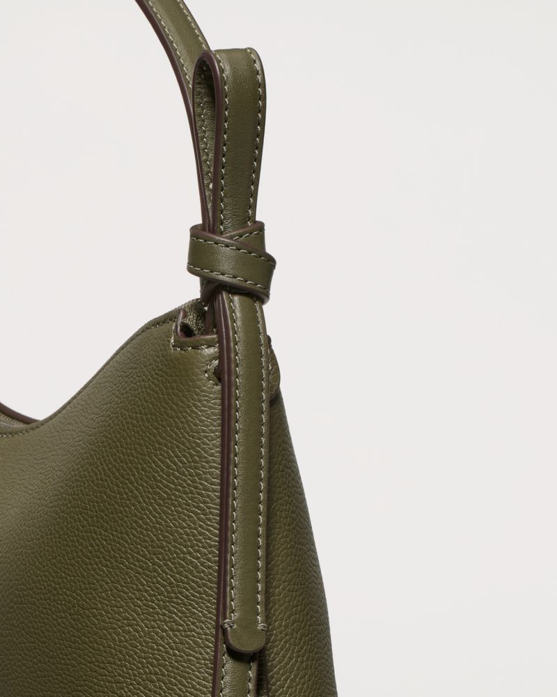 Kate Spade,Loop Shoulder Bag,Calfskin Leather,Hobo,Word Embellishment,Knot,Logo,Casual,Olive