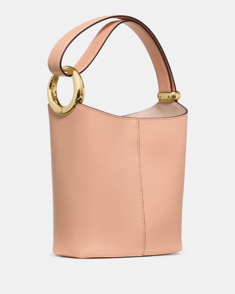 Kate Spade,Halo Mini Bucket Bag,Leather,Bucket,Embellished,Metal,Circle,Compact,Lined,Adjustable,Silver Metal,Day Party,