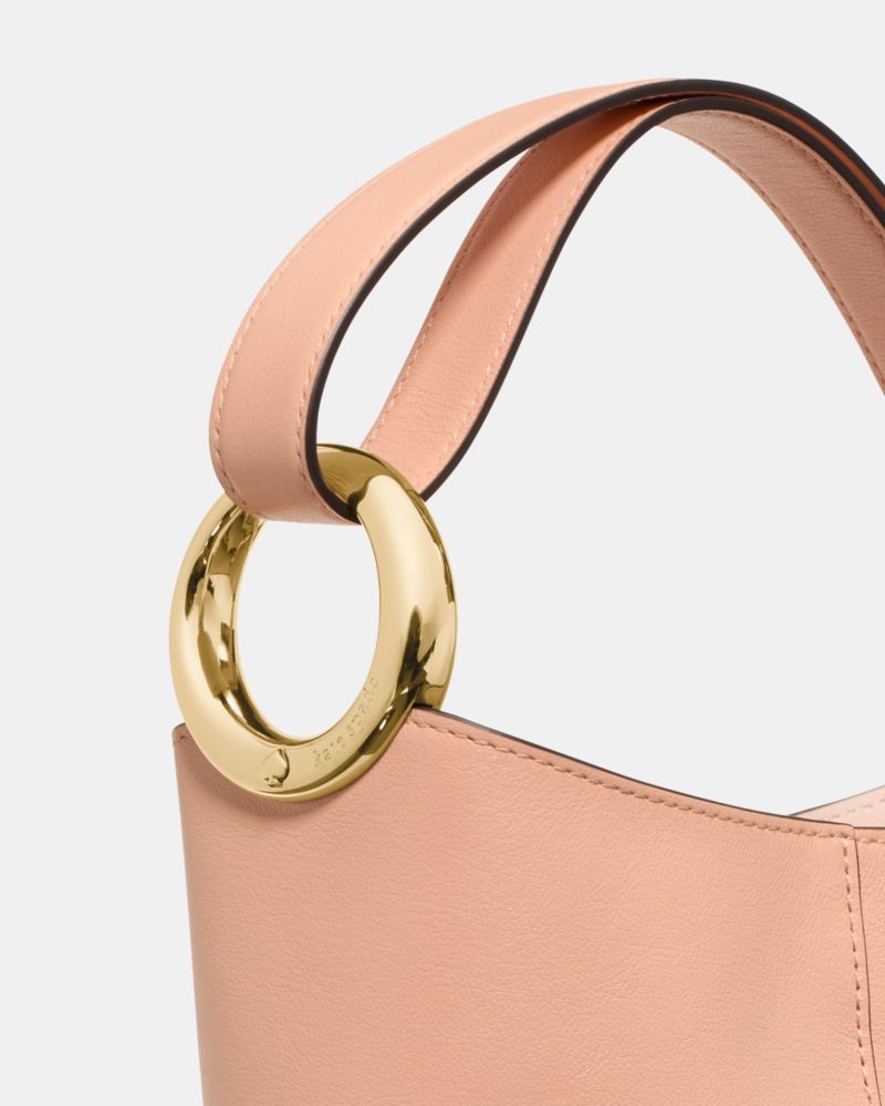 Kate Spade,Halo Mini Bucket Bag,Leather,Bucket,Embellished,Metal,Circle,Compact,Lined,Adjustable,Silver Metal,Day Party,
