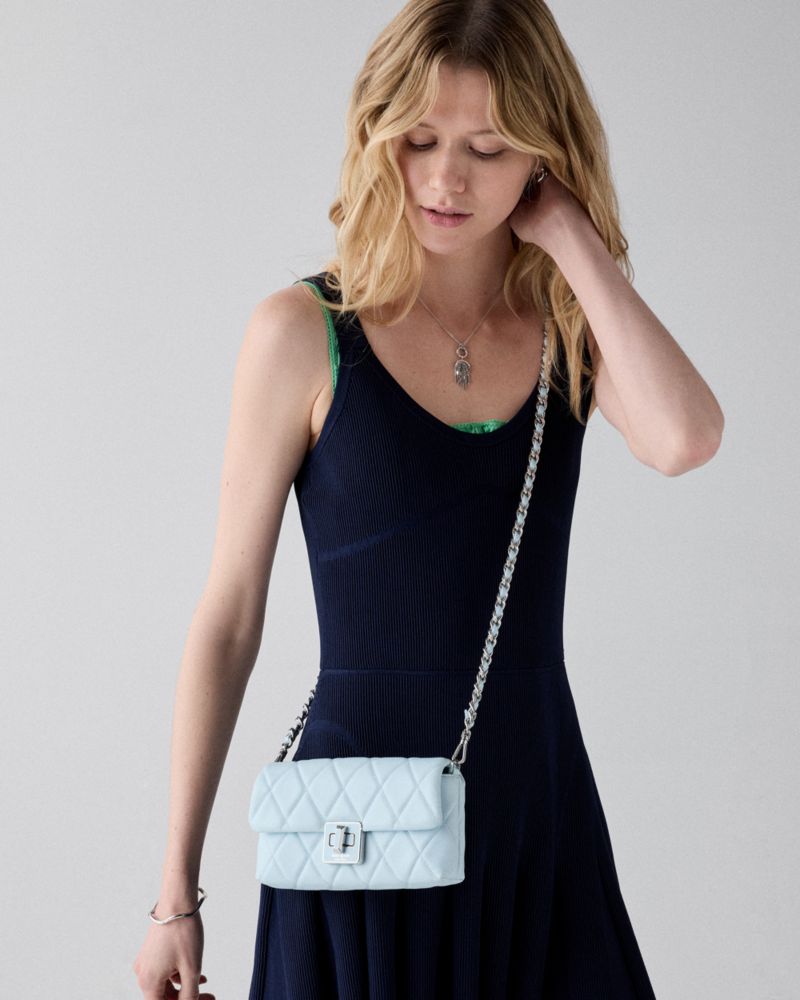 Kate Spade,Carey Quilted Mini Crossbody,Lining Leather,Leather,Crossbody,Chain Detail, Quilted, Logo, Gold Embellishment,C...,