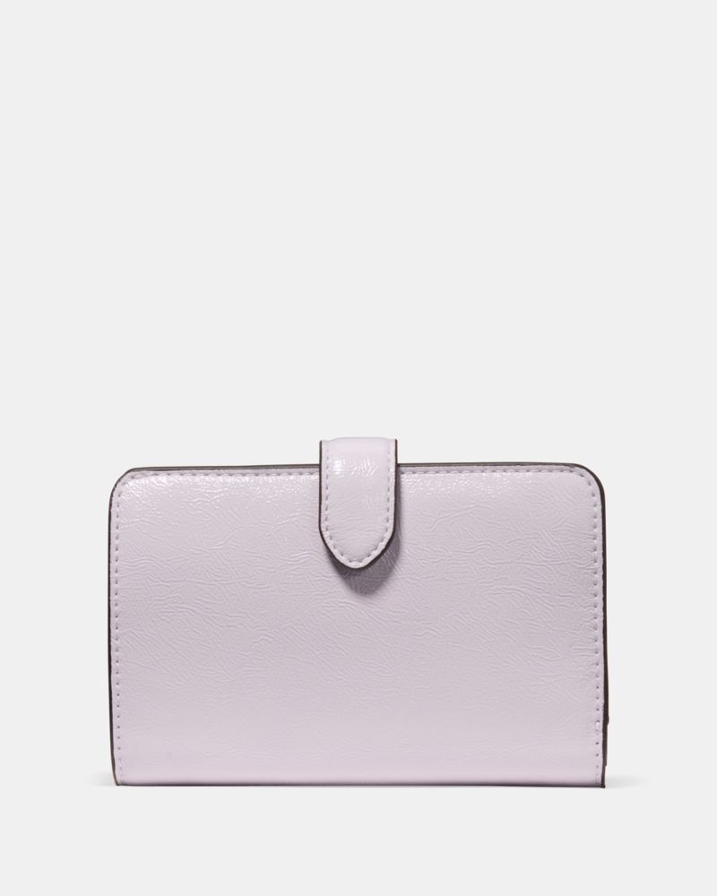 Kate Spade,Bridget Crinkle Patent Medium Compact Bifold Wallet,Lavender