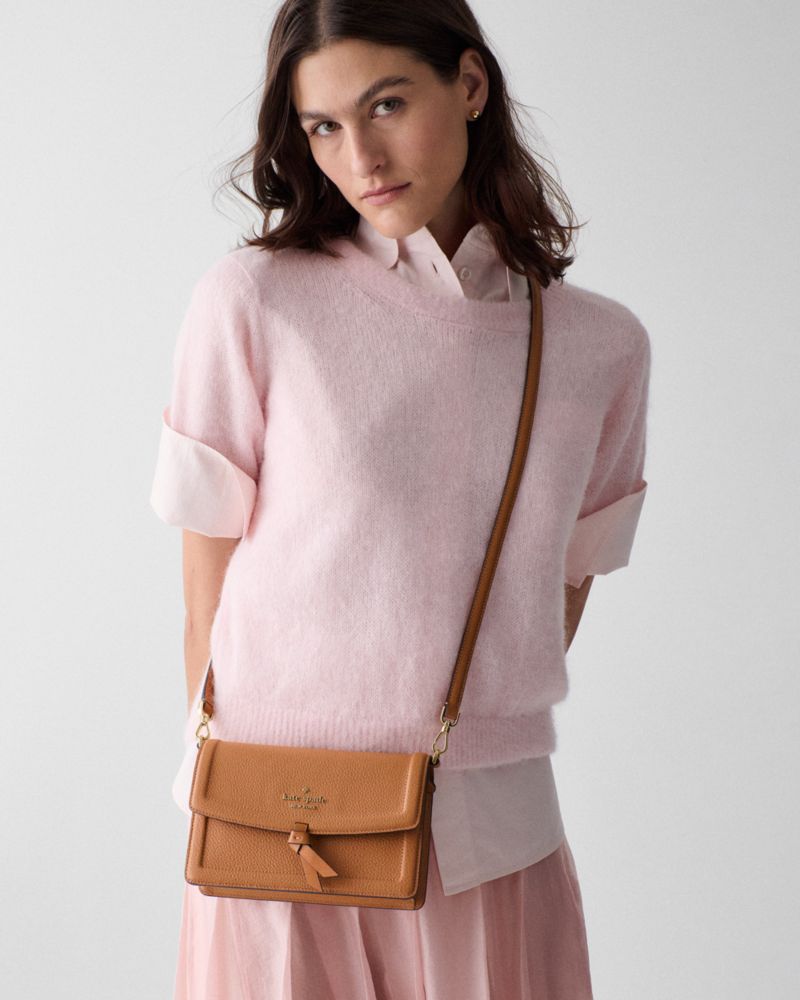 Kate Spade,Knott Mini Crossbody Bag,Leather,Crossbody,Logo,Knot,Lined,Compact,Gold Metal,Day Party,Brown