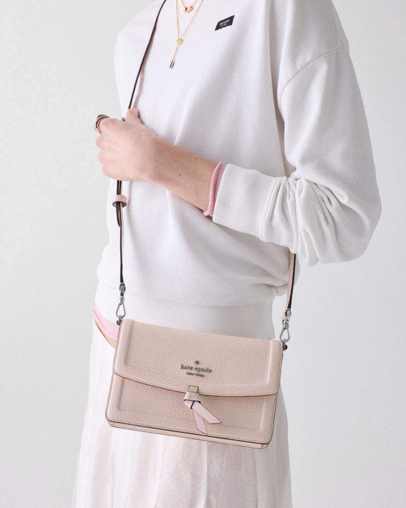 Kate Spade,Knott Mini Crossbody Bag,Leather,Crossbody,Logo,Knot,Lined,Compact,Gold Metal,Day Party,Pink