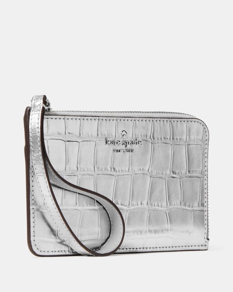 Kate Spade,Lucy Croc Embossed Small L-zip Card Holder Wristlet,Metallic