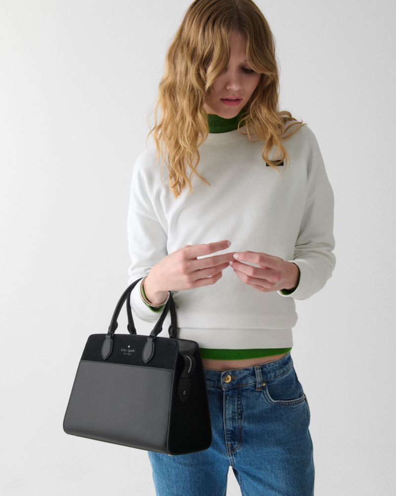 Kate Spade,Madison Suede Medium Satchel,Black