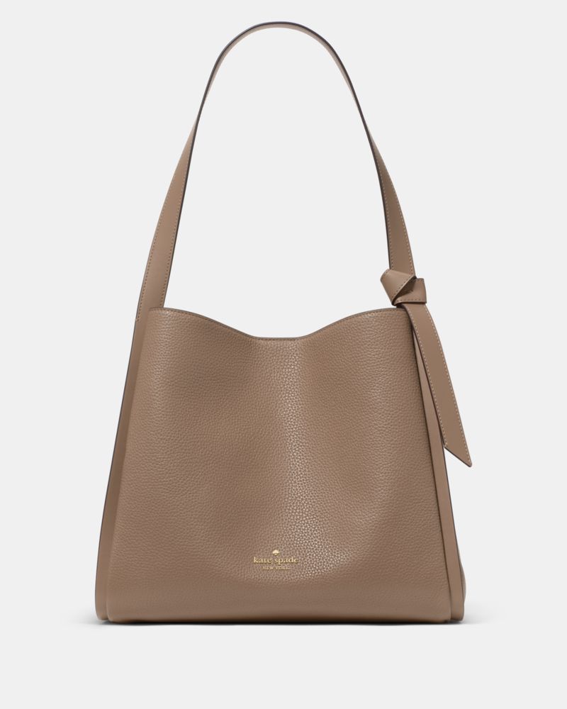Kate Spade,Knott Large Carryall Bag,Leather,Lambskin,Bucket,Knot, Logo,Adjustable,Lined,Water Repellent,Gold Metal,Casual,...