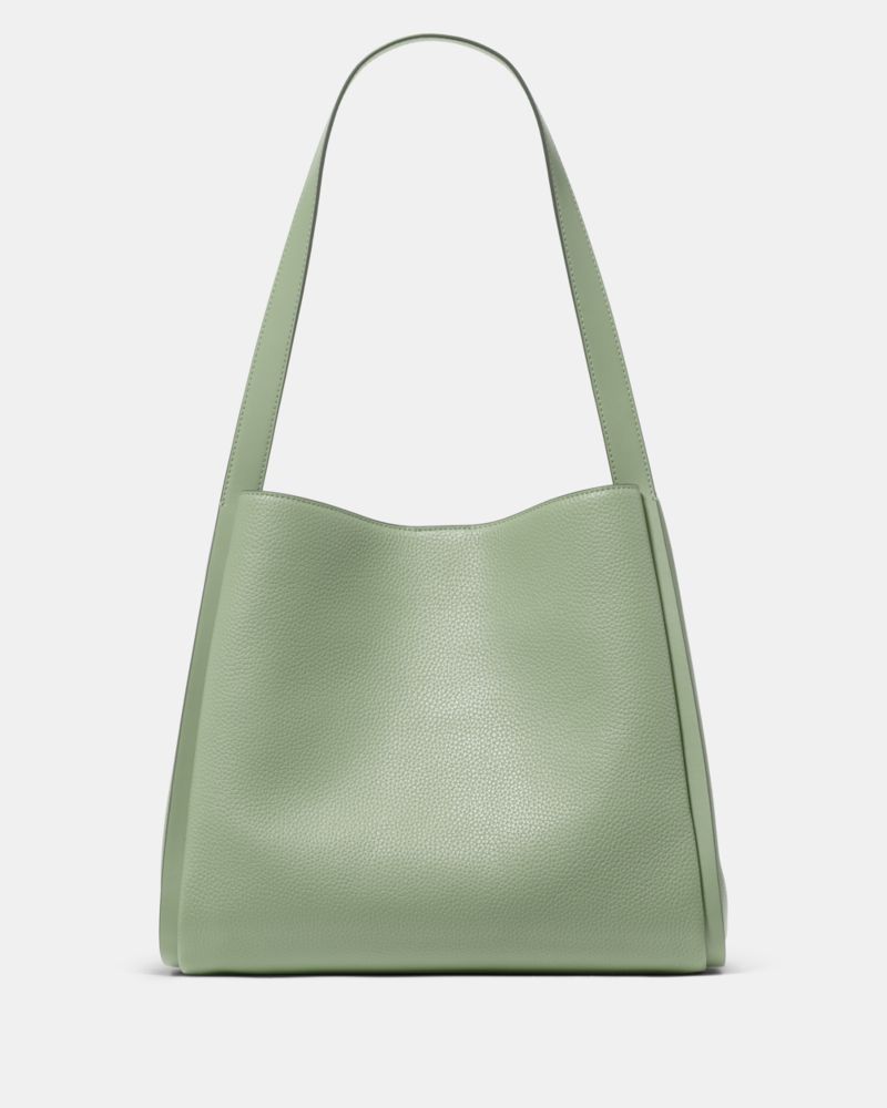 Kate Spade,Knott Large Carryall Bag,Leather,Lambskin,Bucket,Knot,Adjustable,Lined,Gold Metal,Casual,Green