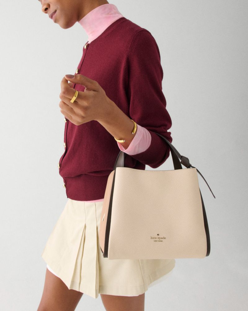 Kate Spade,Knott Colorblock Convertible Carryall,Leather,Lining Leather,Synthetic,Mixed Media,Lambskin,Bucket,Knot,Piping,...,Beige