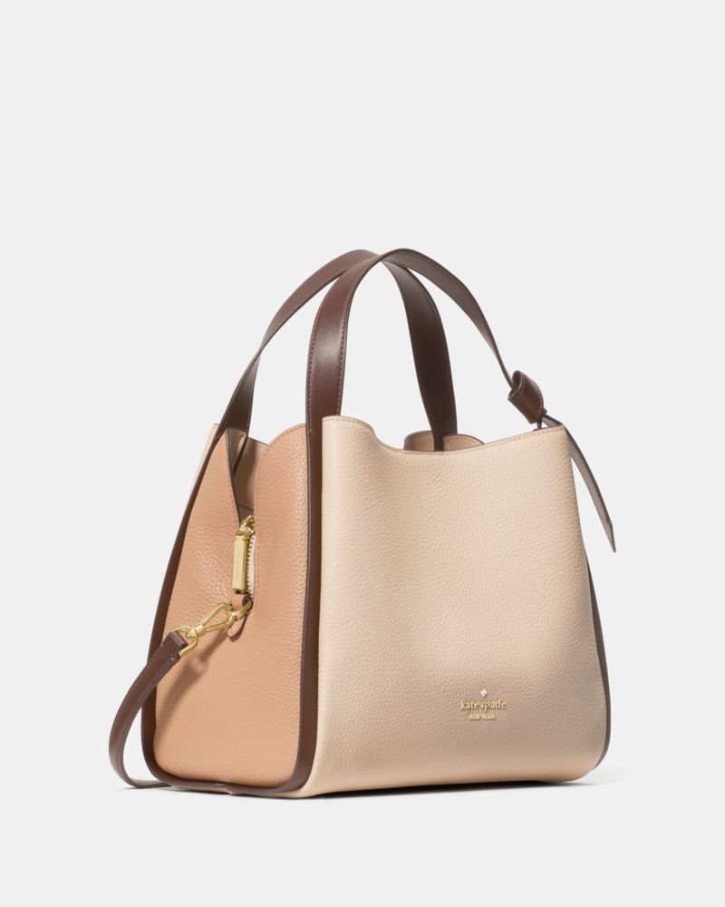 Kate Spade,Knott Colorblock Convertible Carryall,Leather,Lining Leather,Synthetic,Mixed Media,Lambskin,Bucket,Knot,Piping,...,Beige