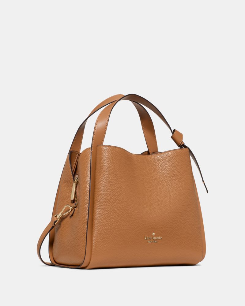 Kate Spade,Knott Carryall Bag,Leather,Lambskin,Mixed Media,Synthetic,Lining Lambskin,Bucket,Knot,Lined,Adjustable,Gold Met...,Brown