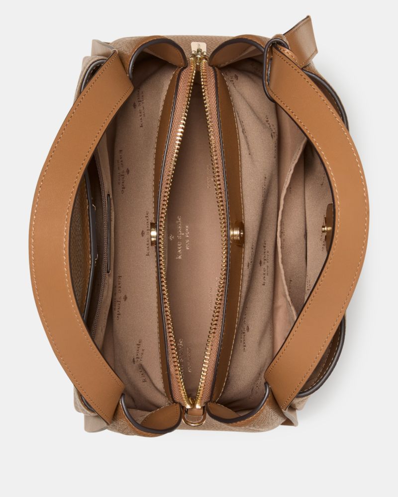 Kate Spade,Knott Carryall Bag,Leather,Lambskin,Mixed Media,Synthetic,Lining Lambskin,Bucket,Knot,Lined,Adjustable,Gold Met...,Brown