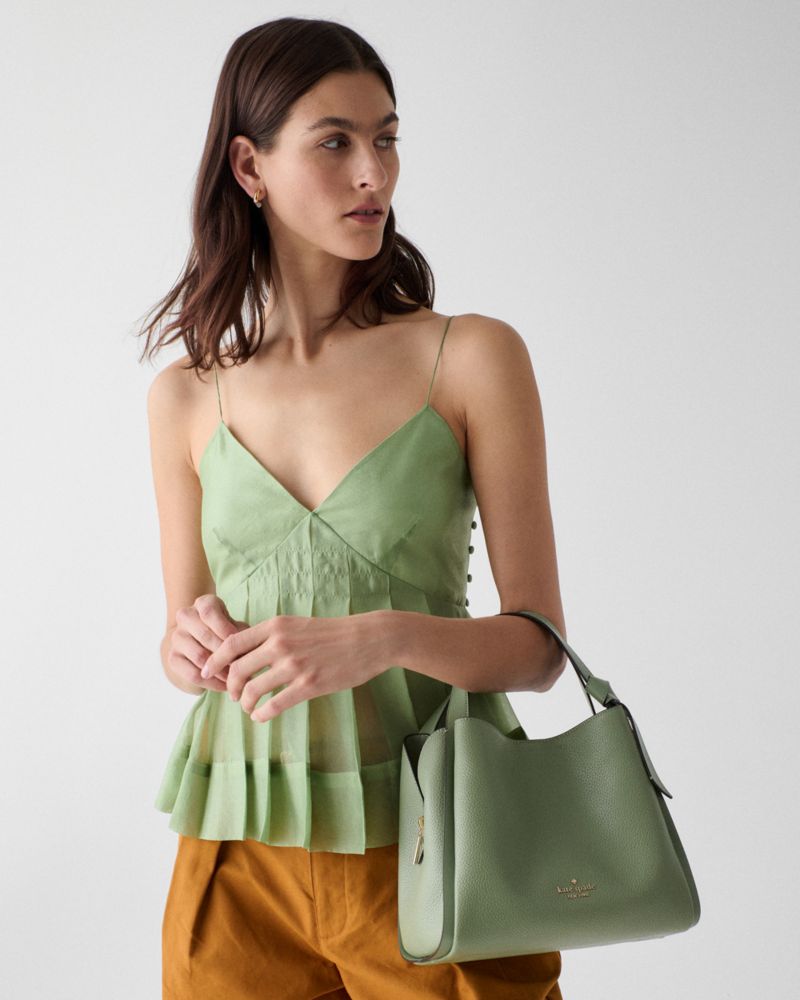 Kate Spade,Knott Carryall Bag,Leather,Lambskin,Mixed Media,Synthetic,Lining Lambskin,Bucket,Knot,Lined,Adjustable,Gold Met...,Olive