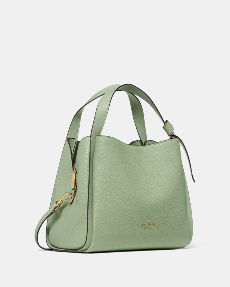 Kate Spade,Knott Carryall Bag,Leather,Lambskin,Mixed Media,Synthetic,Lining Lambskin,Bucket,Knot,Lined,Adjustable,Gold Met...,Olive