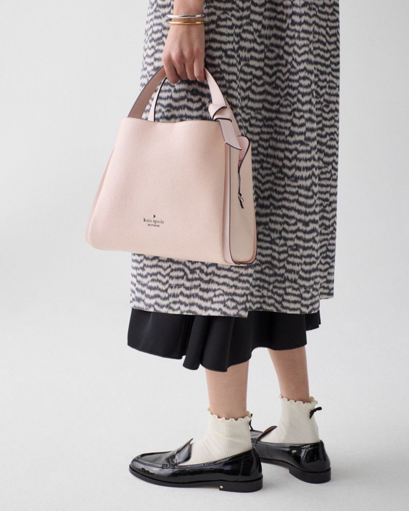 Kate Spade,Knott Carryall Bag,Leather,Lambskin,Mixed Media,Synthetic,Lining Lambskin,Bucket,Knot,Lined,Adjustable,Gold Met...,Pink