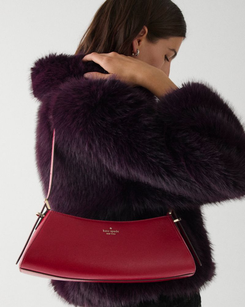 Kate Spade,Frankie Textured Patent Leather Small East West Shoulder,Lambskin,Leather,Shoulder Bag,Gold Metal,Day Party,Maroon