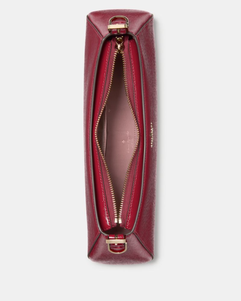 Kate Spade,Frankie Textured Patent Leather Small East West Shoulder,Lambskin,Leather,Shoulder Bag,Gold Metal,Day Party,Maroon