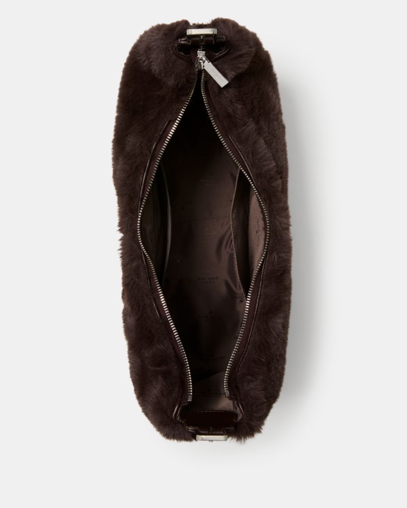 Kate Spade,Nova Faux Fur Large Crescent Shoulder Bag,Brown