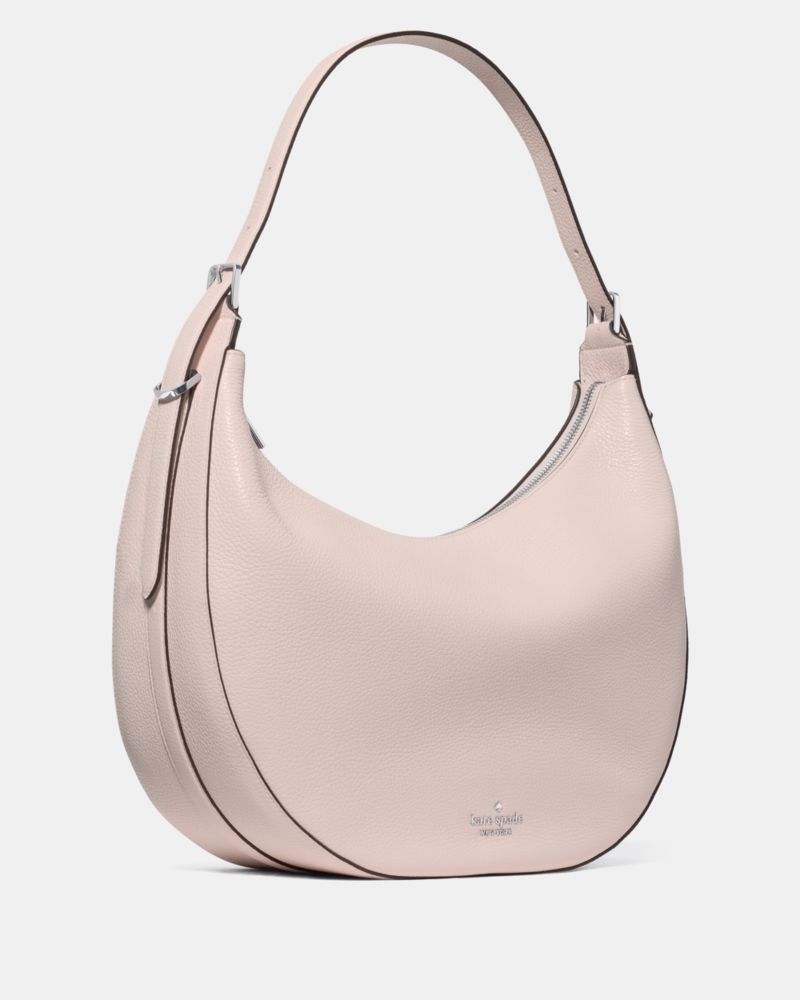 Kate Spade,Nova Large Shoulder Bag,Leather,Hobo,Metal,Logo,Adjustable,Gold Metal,Casual,Gray