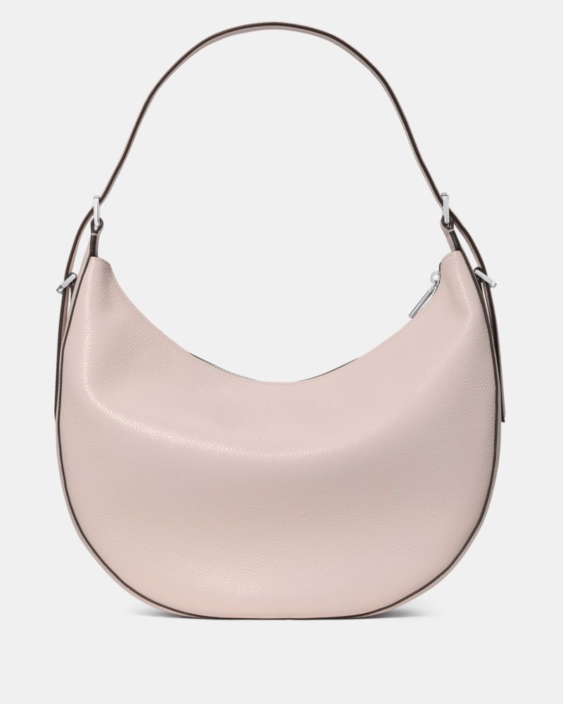 Kate Spade,Nova Large Shoulder Bag,Leather,Hobo,Metal,Logo,Adjustable,Gold Metal,Casual,Gray