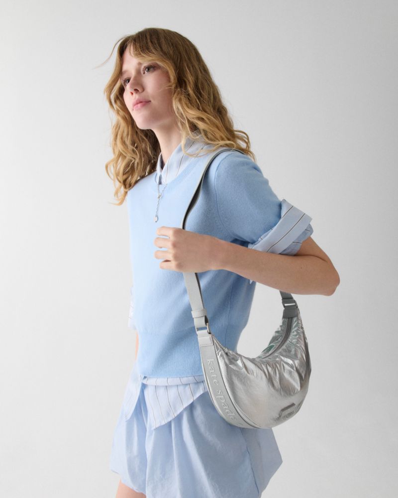 Kate Spade,Carter Metallic Fabric Sling Bag,