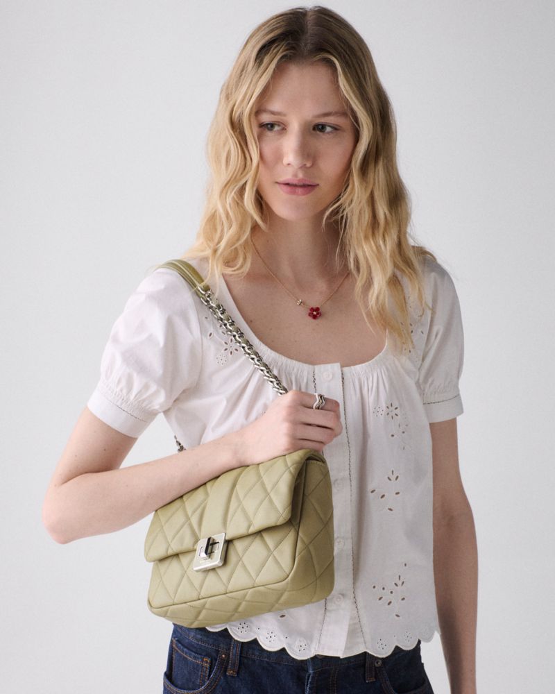 Kate Spade,Carey Quilted Small Flap Crossbody,Lambskin,Leather,Crossbody,Chain Detail, Quilted, Logo, Gold Embellishment,W...,